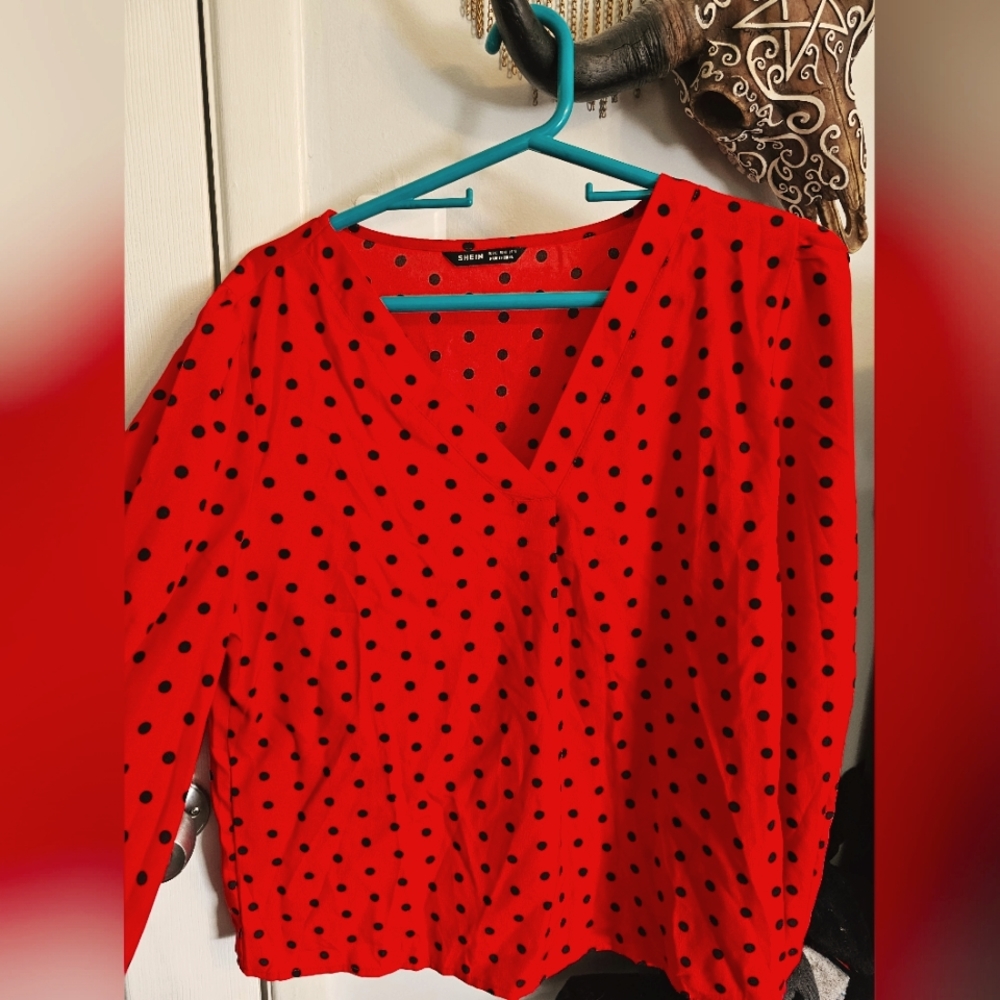 Blouse- Red with black polka dots